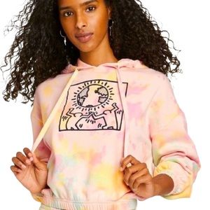 Keith Haring Cropped Tie Dye Hoodie